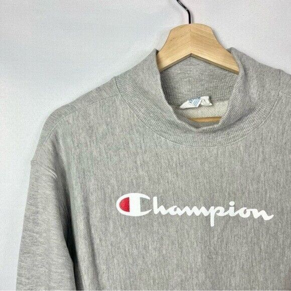 Champion Light Gray Mock Neck Script Reverse Weave Logo Sweatshirt M - Picture 3 of 3